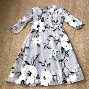H🖤X Huixiang Dress Size S Gray White Floral Sheer Overlay Vintage’90s